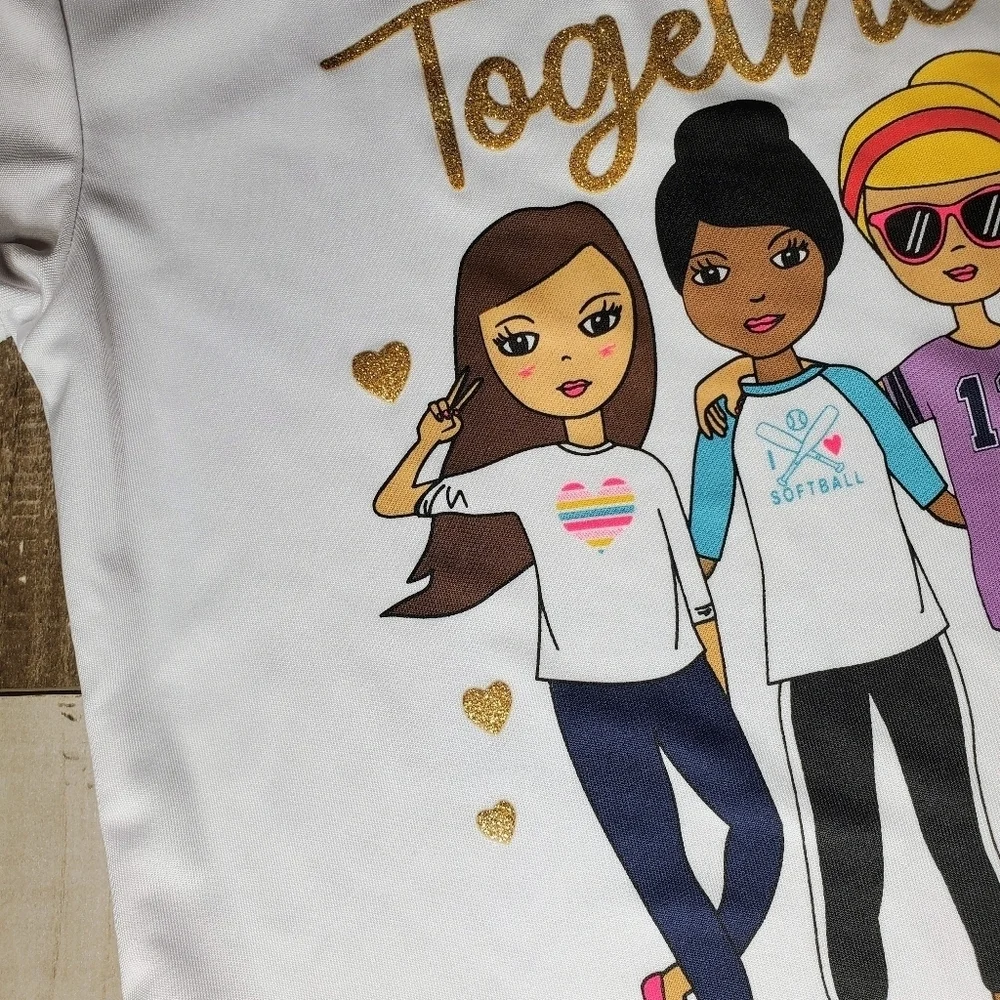 bcg girls size xs 6-6x white and gold shimmery t-shirt nwot